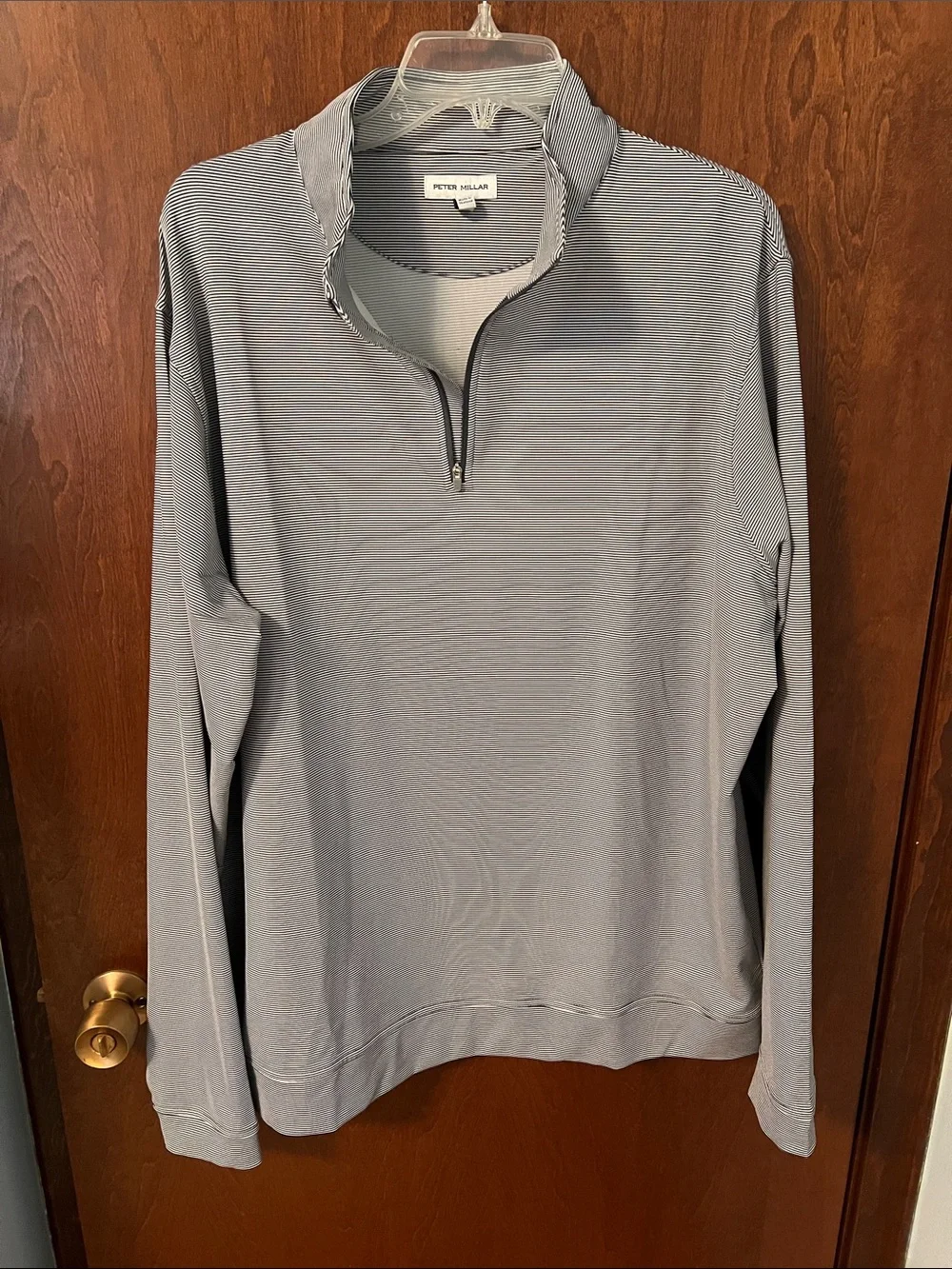Peter Millar Men's Gray/White Striped Quarter-Zip XL